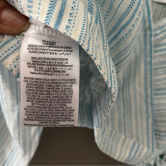 BCBGENERATION Blue and White Striped Tie Side Faux Wrap Crop Top Size XS - Picture 9 of 11